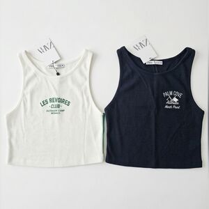 ZARA Kids Tank Tops — White with Green Print & Navy Graphic